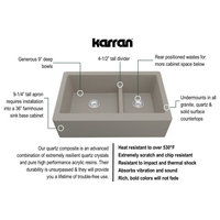 Karran Farmhouse/Apron-Front Quartz 34" Double Offset Bowl Sink, Concrete