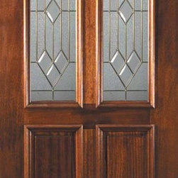 Slab Front Single Door 80 Mahogany Dover 2 Panel Twin Lite Glass - Front Doors