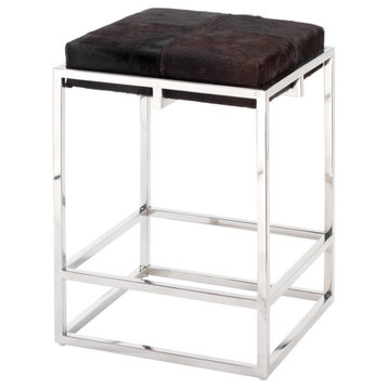 Shelby Counter Stool, Espresso Hide and Nickel Metal