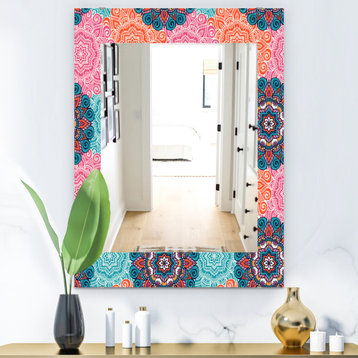 Designart Pink Blossom 21 Bohemian And Eclectic Frameless Wall Mirror, 28x40