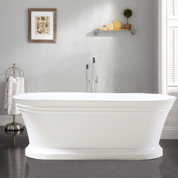 67" Freestanding Acrylic Bathtub, White/Polished Chrome