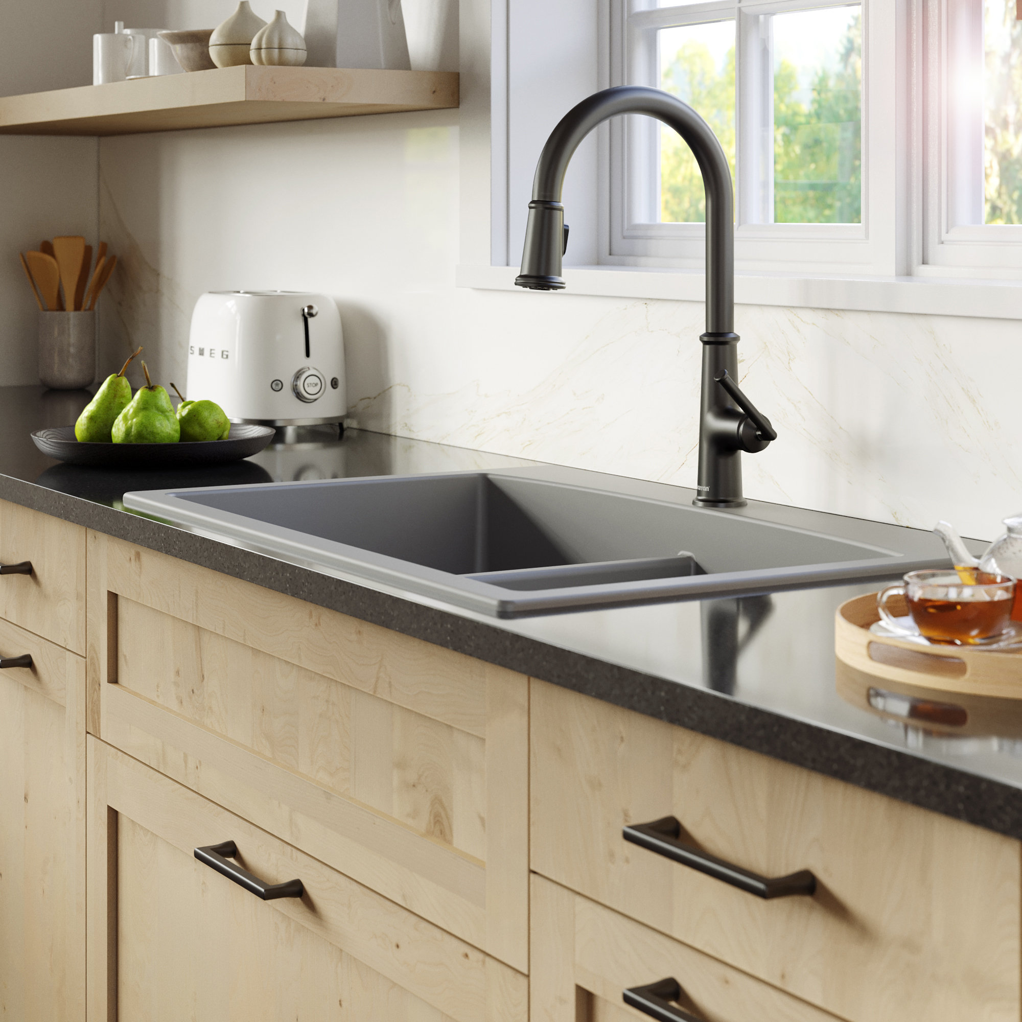 Karran KKF330 1-Handle Pull Down Dual Function Sprayer Faucet, Matte Black