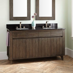 60" ANTIOCH TEAK DOUBLE VANITY FOR RECTANGULAR UNDERMOUNT SINKS - RUSTIC BROWN - Bathroom Vanities And Sink Consoles