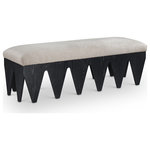 Meridian Furniture - Altair Upholstered Bench, Beige, 55" W, Velour Fur Fabric Black Finish - Bold and architectural, the Altair beige velour fur fabric upholstered bench combines avant-garde design with plush luxury. The seat is covered in soft velour fur fabric, offering an indulgent texture that invites you to sit and relax. Its distinctive rich black oak veneer wooden base, featuring sharp, angular legs, brings a sculptural, modern touch to any room.