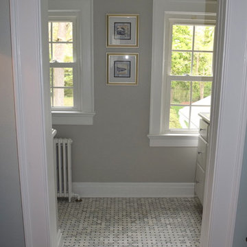 Bath Remodel with Genesi Perla Subway Tile in Herringbone Pattern