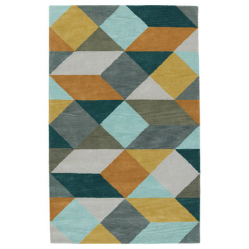 Luli Sanchez by Jaipur Living Ojo Handmade Geometric Gold/Teal Area Rug, 5'x8'