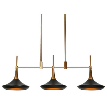 LNC Pheme 3-Light Matte Black and Polished Gold Modern Island Pendant Light