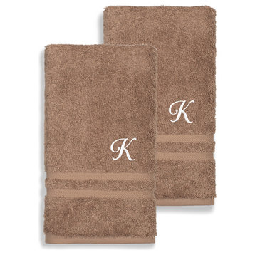 Denzi Hand Towels With Monogrammed Letter, Set of 2, K