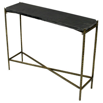 Orlando Asher Console Table With Stone Top and Textured Iron Base, 32"w X 8"d X