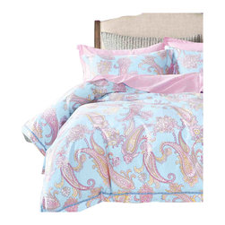 The Linen Center - Pale Blue Paisley Twin Size and 48 Inch 4 Piece Linen Set With Fitted Sheet - Duvet Covers And Duvet Sets