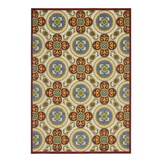 Nourison Aloha 7' x 10' Red/Multi Tropical Indoor/Outdoor Rug ...