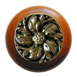 Inviting Home Inc. - Chrysanthemum Cherry Wood Knob, Bright Brass - Cabinet And Drawer Knobs