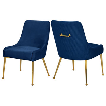 The Cue Dining Chair, Navy and Gold, Pleated Velvet (Set of 2)
