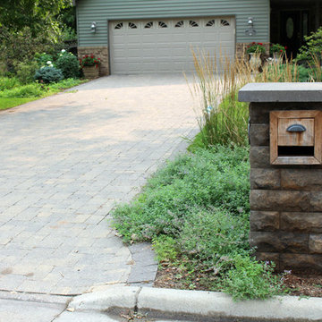 Contemporary Driveway, Mailbox, Plantings, Pond, and Patio