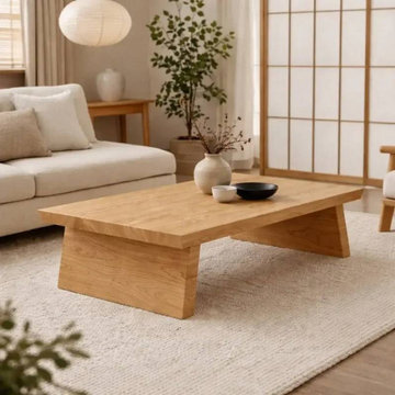 Yoro Solid Oak Wood Coffee Table – Japandi Rectangular Design