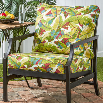 Steel Lounge Chair with Palm Leaf Pattern Cushion