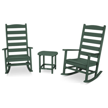 Polywood Shaker 3-Piece Porch Rocking Chair Set, Green