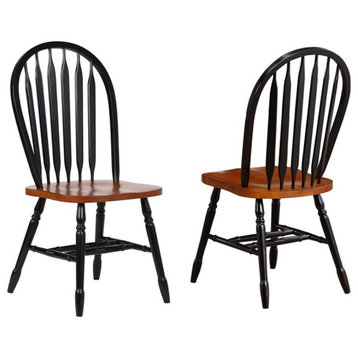 Pemberly Row 18" Traditional Solid Wood Dining Side Chair in Black (Set of 2)