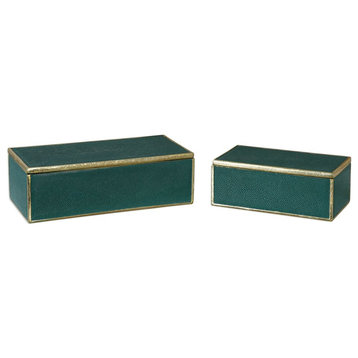 Uttermost Karis 12x5" Emerald Green Boxes, 2-Piece Set