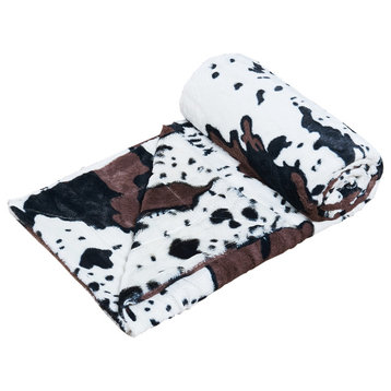 Animal Printed Double Sided Faux Fur Throw Blanket, Cow, 60"x80"