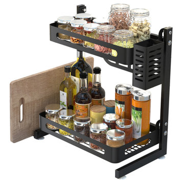 Stainless Steel Black 2 Tier Spices Rack, All in One Kitchen Space Saver