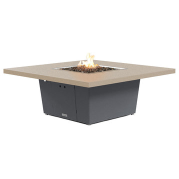 Square Fire Pit Table, 56x56, Propane, Beige Powdercoat Top, Gray