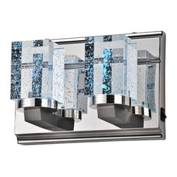 2-Light K9 Crystal Cube Shade Stainless Steel Base Wall Sconce - Bathroom Vanity Lighting
