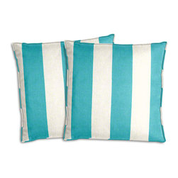 Cushion Source - Cabana Stripe Peacock Outdoor Throw Pillows, Set of 2, 20"x20" - Outdoor Cushions And Pillows