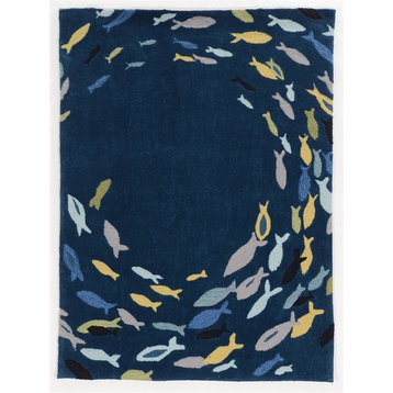Linon Tripoli Fish Hand Tufted Polyester 5'x7' Rug in Navy