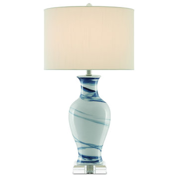 Currey and Company 6000-0316 One Light Table Lamp, White/Blue Finish