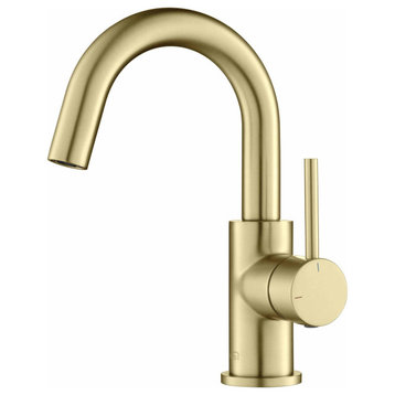Circular Single Handle High-arc Bathroom Sink Faucet With Drain, Brushed Gold