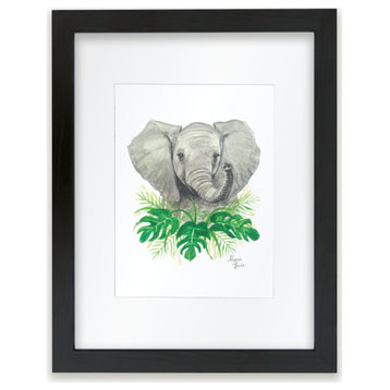 "Safari Littles" Elephant Individual Framed Print, With Mat, Black, 18"x24"