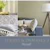 Stripes And Damasks, Classic Damask Stripes Cream, White Wallpaper Roll
