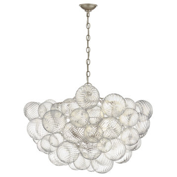 Talia Large Chandelier in Burnished Silver Leaf and Clear Swirled Glass