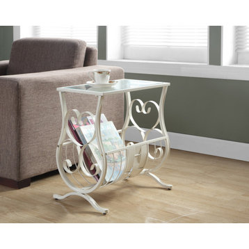Accent Table With Tempered Glass, Antique White