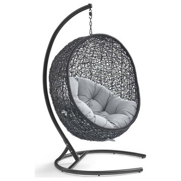 Encase Sunbrella Swing Outdoor Patio Lounge Chair, Black Gray