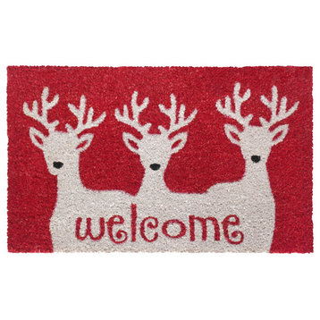 RugSmith White Machine Tufted Reindeer Welcome Doormat, 18" x 30"
