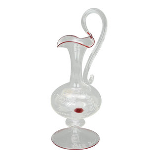 Murano Glass Vases  Cristallo and Red Large Murano Glass Carafe Decanter