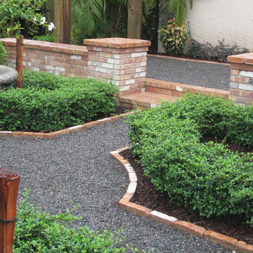 Courtyard garden brick walls and path