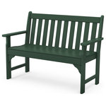 Polywood - Polywood Vineyard 48" Bench, Green - This cozy bench is perfect for stargazing on a warm summer night. POLYWOOD furniture is constructed of solid POLYWOOD lumber that's available in a variety of attractive, fade-resistant colors. It won't splinter, crack, chip, peel or rot and it never needs to be painted, stained or waterproofed. It's also designed to withstand nature's elements as well as to resist stains, corrosive substances, salt spray and other environmental stresses. Best of all, POLYWOOD furniture is made in the USA and backed by a 20-year warranty.