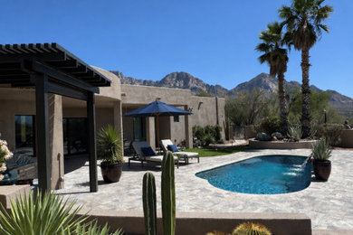 Large tuscan backyard stone and kidney-shaped natural pool photo in Phoenix with a bbq area