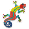 Brightly Colored Hand Painted Metal Gecko Lizard Wall Hanging