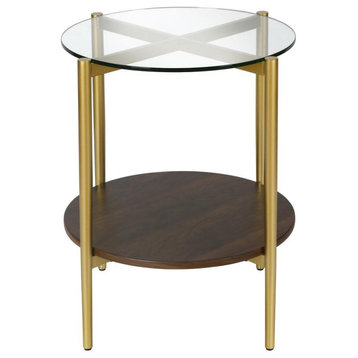Otto 20'' Wide Round Side Table With Mdf Shelf In Gold And Walnut