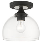 Livex Lighting Inc. - 1 Light Black Semi-Flush, Brushed Nickel Finish Accents - This one light semi-flush mount from the Glendon collection has understated elegance. It features minimal details, clear curved glass with a black brass finish and can fit into any decor.