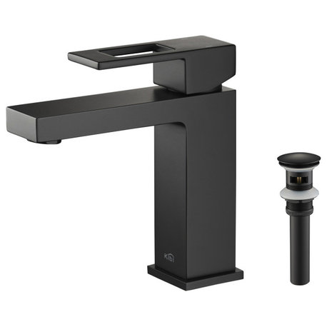 Cubic Single Hole Bathroom Faucet KBF1002, Matte Black, W/ Drain