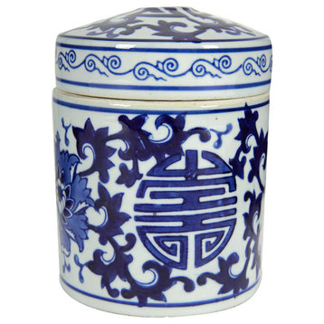 Blue and White Porcelain Tea Caddy Jars, Set of 2