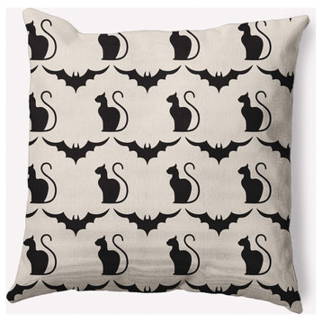 20" x 20" Cats and Bats Indoor/Outdoor Polyester Throw Pillow, Cream