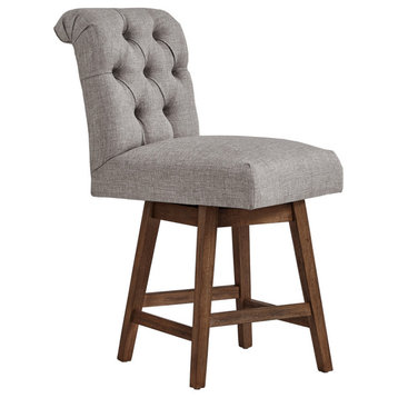 Anders Rolled Linen Upholstered Swivel Stool, Set of 2, Grey, 24" Counter