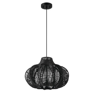 Boho Handwoven Paper Rope and Metal Ceiling Pendant Lamp, Black