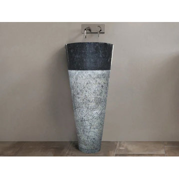 Natural Stone Black Marble Pedestal Conical Shape Sink (W)16" (L)16" (H)36"